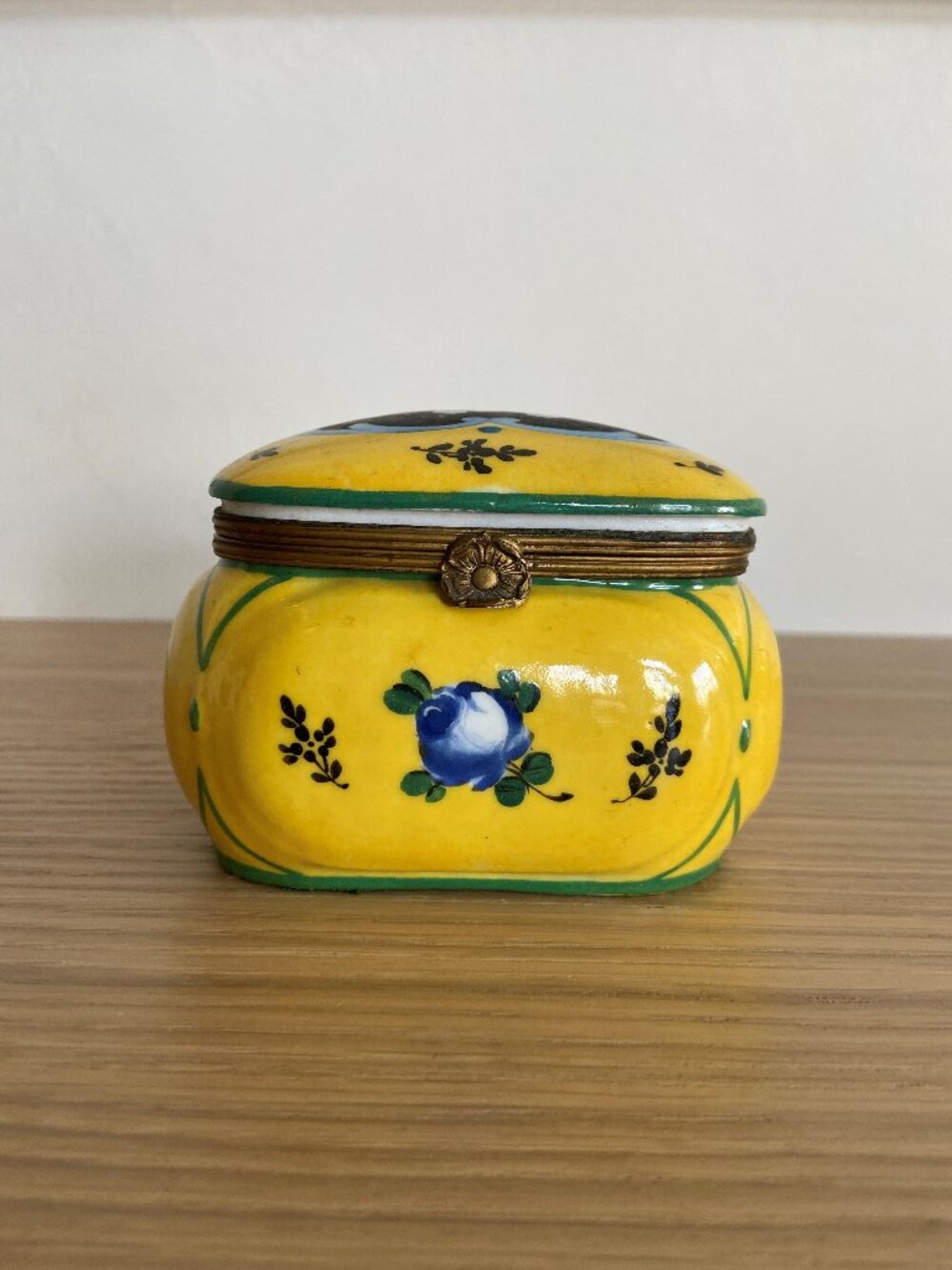 Antique French Handpainted Sevres-Style Porcelain Keepsake Box With Ormolu Clasp